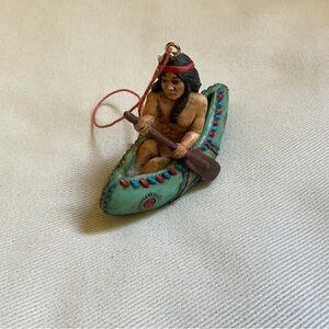 Vintage Kurt Adler Native American in Canoe Resin Ornament
